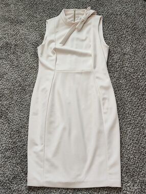 Calvin Klein Cream Tie-Neck Sleeveless Midi Dress